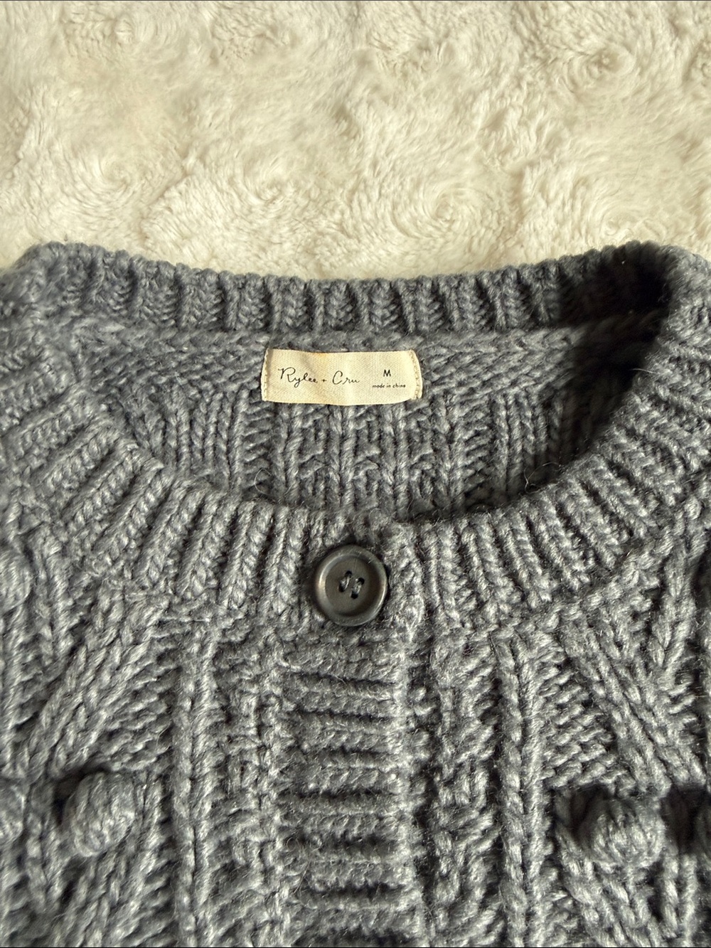 Rylee and Cru Chunky Knit Button-Front Sweater Cardigan in Charcoal Gray - Picture 2 of 4